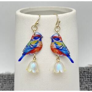 Ocean Flame Resin SongBird Drop Earrings